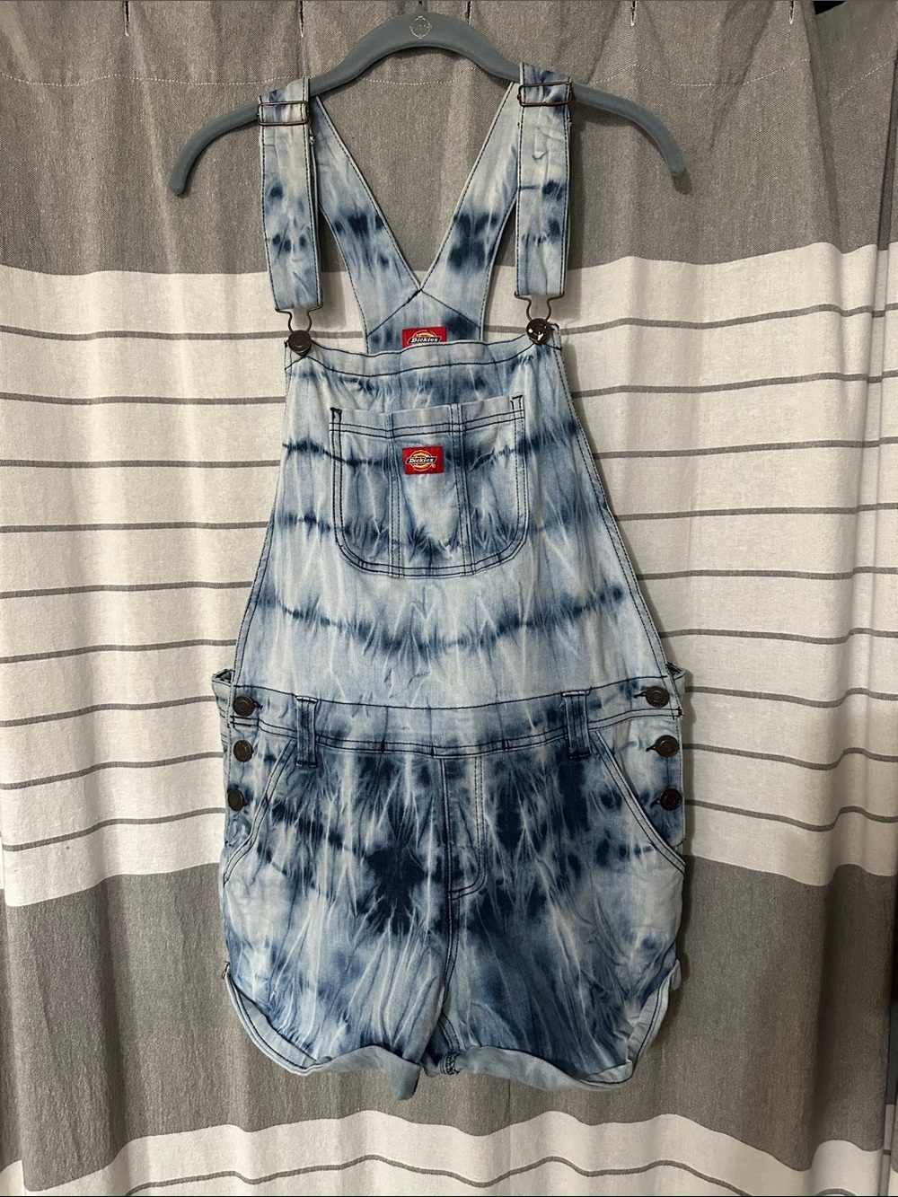 Dickies Tie-Dye Blue Denim Short Overalls